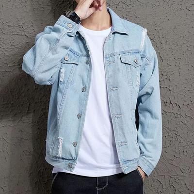 Herren Frühling Zerrissene Jeans Jacke Streetwear Denim Jacken Übergröße Herbst Langarm Jeans Top Vintage Herren Mantel