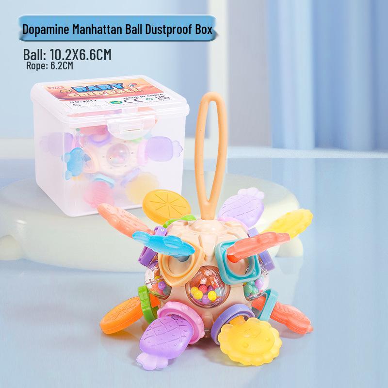 Kleinkind Lernpuzzle & Beißring Manhattan Atom Ball - Beruhigendes Greifspielzeug für Babys