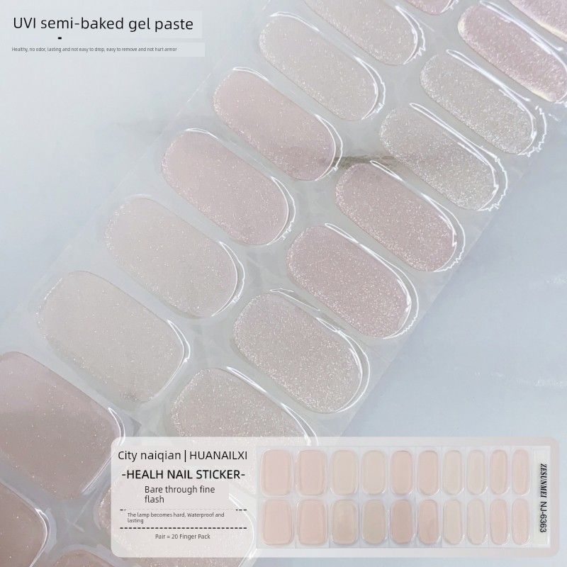 

УФ Полузапеченный УФ Наклейка для ногтей Гелевая наклейка для ногтей Водонепроницаемая и прочная Полная накладка Полузатвердевшая Мягкая гелевая наклейка второго поколения NJ-6363 Ice Penetration Flash [20 Fingers]]