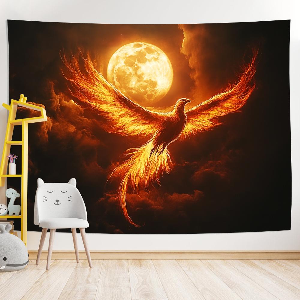VIKAMA Blaze Phoenix Tapestry With Cloud Patterns For Living Room And Bedroom Featuring a Fantasy Style Decoration