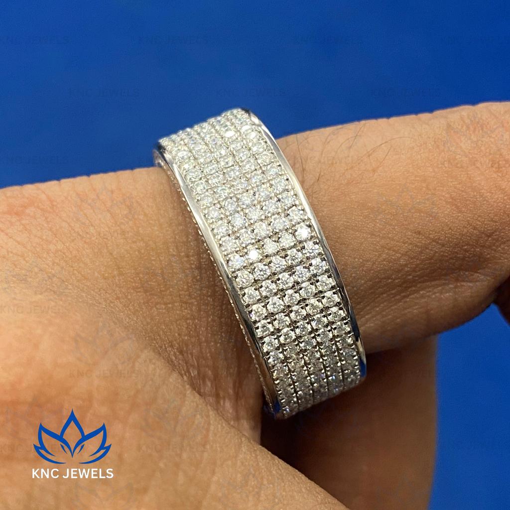 KNC Jewels Round Cut Moissanite Eternity Wide Wedding Mens Womens Band 925 Sterling Silver