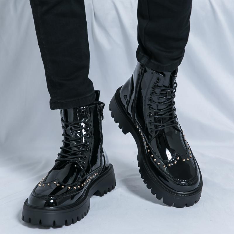 Fashion Lace up high top leather shoes Trendy men's classic styles Leisure Outdoor Street daily Plus Size Nightclub party shoes Hot