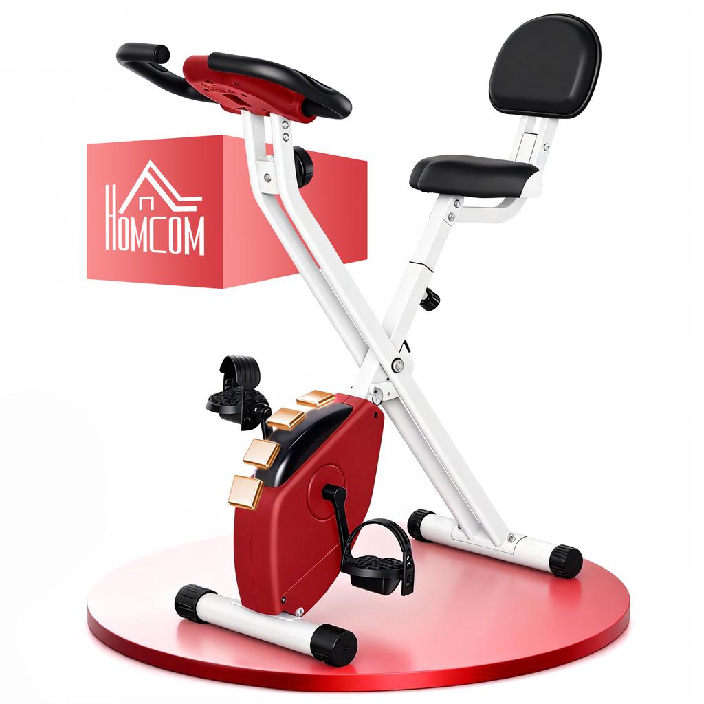 HOMCOM Foldable Magnetic Exercise Bike Cardio-Training - Home Sport with 8 Resistance Levels and Casters