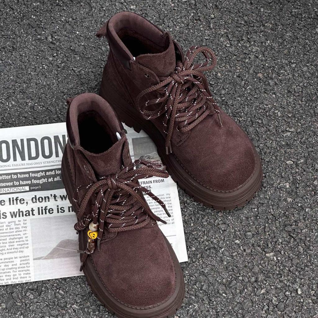 2025 autumn new leather platform heightening Martin boots British style lace-up big head retro cool tooling shoes