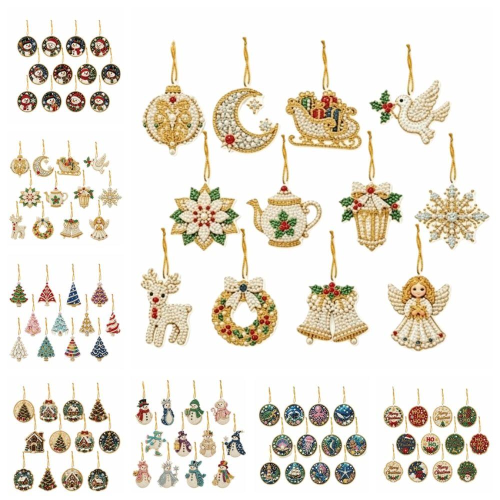 12 pcs Snowman Christmas Tree Hanging Pendant Xmas Tree DIY Rhinestone Pendant Art Kit  Christmas