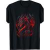 Herren Schwarz T-Shirt mit Roter Drachen Grafik Lässig Kurzarm, Lebendiges Feuriges Drachen Kunstwerk, Maschinenwaschbar, Ganzjahres, Rundhals, Leicht