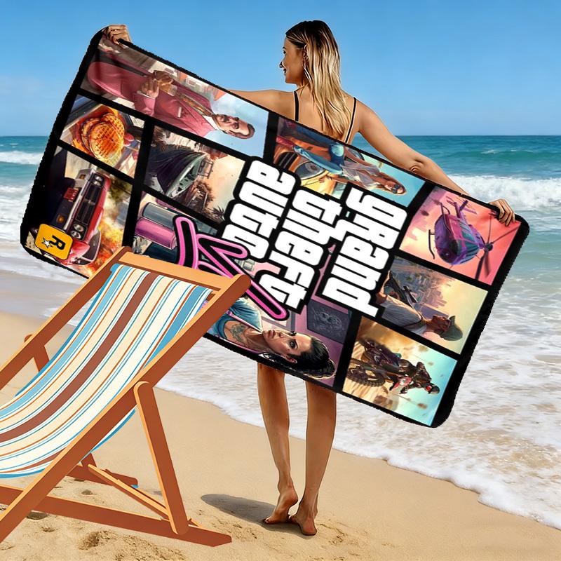 Grand Theft Auto V: L'avventura attende telo da spiaggia Telo da spiaggia per foto vacanze Campeggio all'aperto Asciugamano per piscina all'aperto Asciugamano da bagno ad asciugatura rapida nuoto