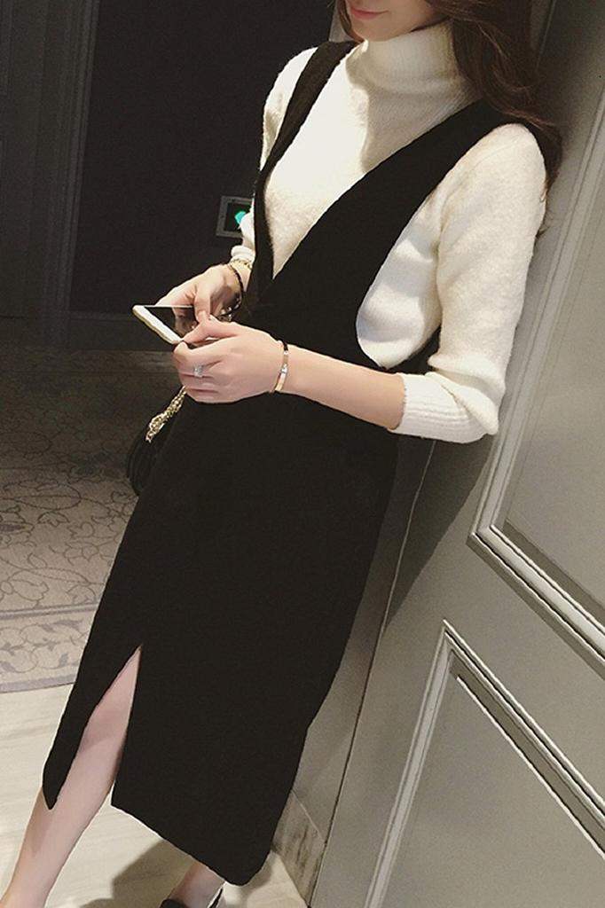 Wenchy Women's Jumper Skirt, Overalls, Dress, All-in-One, Sleeveless, Tight Skirt, Black (XL, Black)