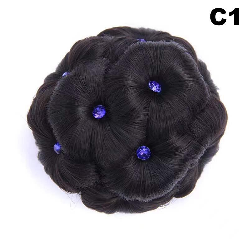 Synthetic Hair Bun Bud Hair Clips With Diamond Colorful Shiny For Women Ponytail Claw Clip Lifelike Hairpiece Styling Tools