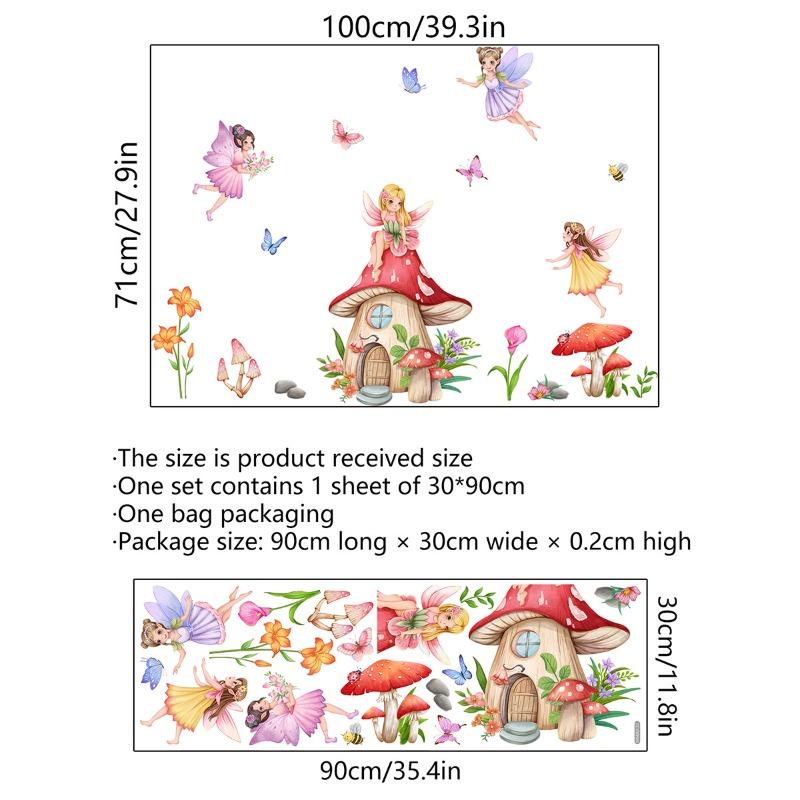 cartoon mushroom castle wall sticker for nursery self adhesive kids room cute fairy wall decal