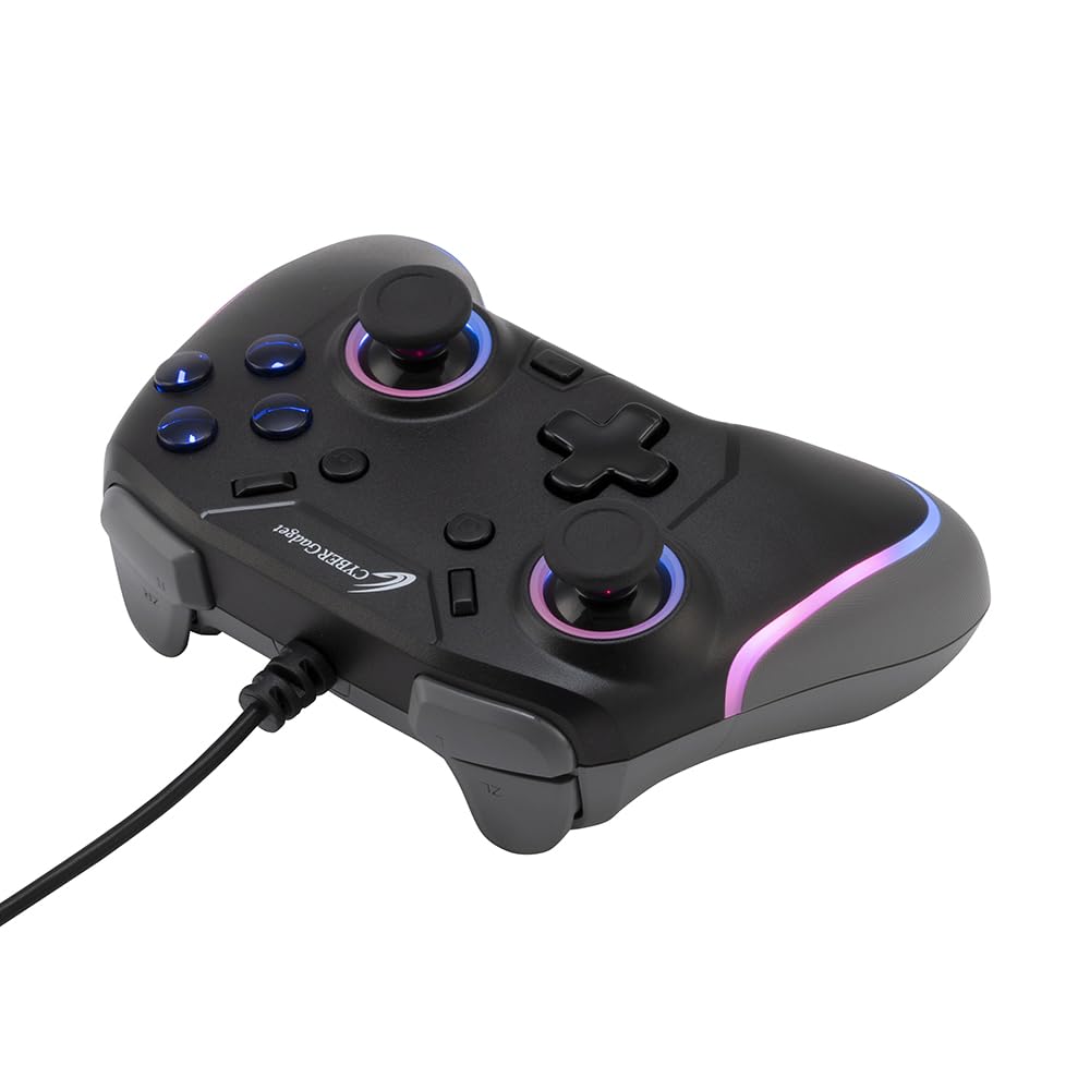 CYBER Gaming Controller Mini HG Wired Type Black Gadget Lightweight Compact with 2 Back Micro Switch Dot Patterned LED Adjustable Brightness and Gyro