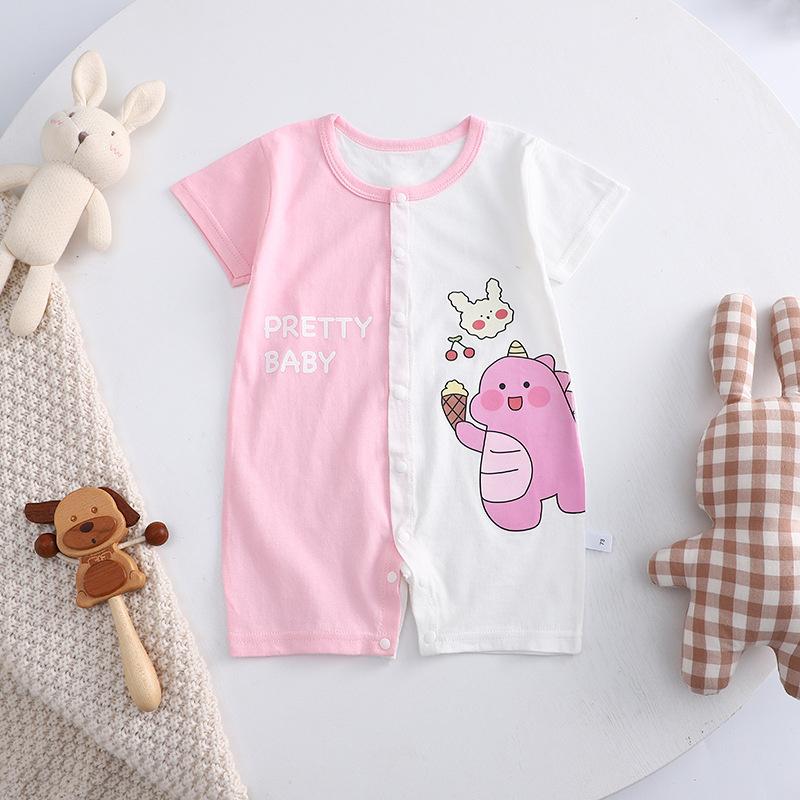 2026 Summer Kids O-Neck Short Sleeve Pajama-Rompers Baby Spring Short Crawling Clothes Cartoon Cotton Jumpsuit for Girl Boy
