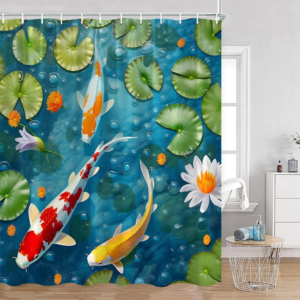Rosa Blumen Kois Duschvorhänge Kirschblüten-Teich Aquarell Blumig Badezimmer Dekoration Polyesterstoff Badewannenvorhang