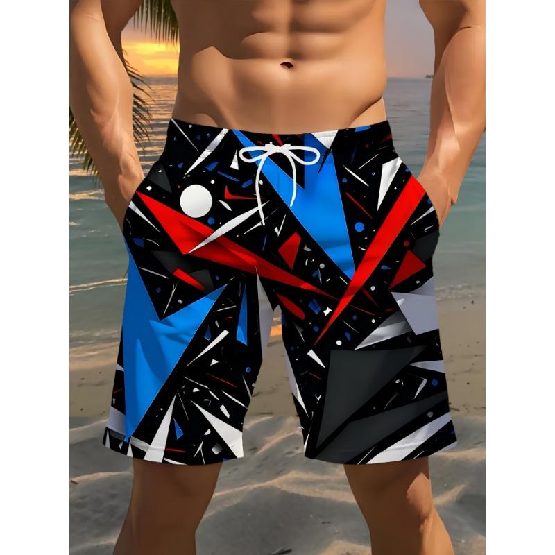 

Men s Stylish Printed Beach Shorts, 3D Printed with Geometric Graphics, - Casual Polyester Drawstring Waist, Lightweight and Comfortable for Summer 6XL