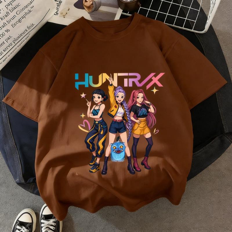 Kpop Demon Hunters Huntrix T-shirt Women Man 2026 Summer Short Sleeve Tee Anime Print Streetwear Casual Tops Kids Clothing Y2k
