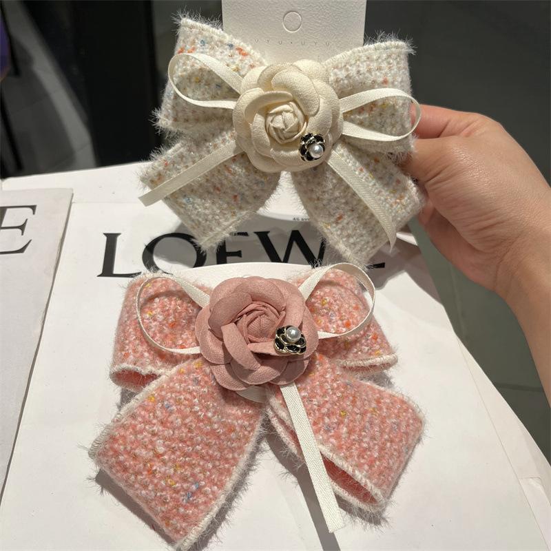 Handmade Fabric Camellia Flower Bow Hair Clips Barrettes Headdress Spring Clip For Women Girls Ponytail Hair Accessories