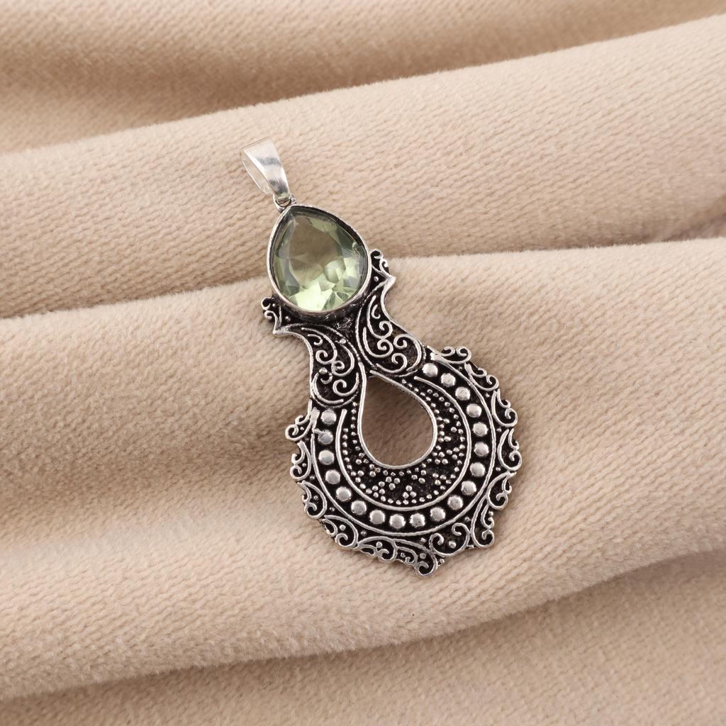 Green Amethyst Gemstone 925 Sterling Unique Pendant 1.8" Women Jewelry For Anniversary Gift CP-45-15