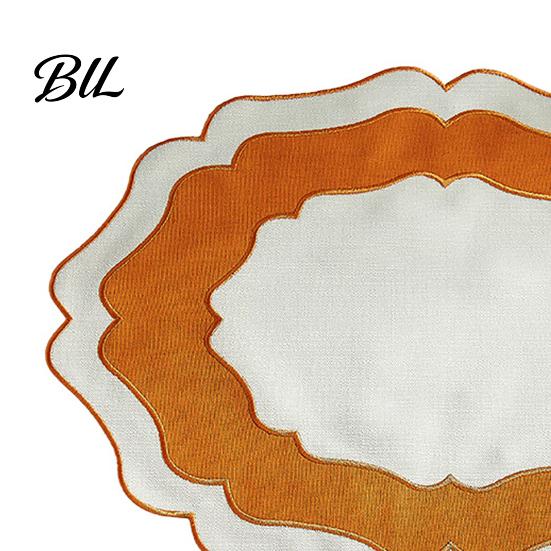 Washable Placemat Scalloped Linen Dining Table Mat Machine Wrinkle Colorful Free for Home Farmhouse Kitchen Restaurant Wavy Edge