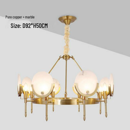 Modern Marble Copper Chandelier: Designer Round Lighting for Living Room, Restaurant, or Bedroom