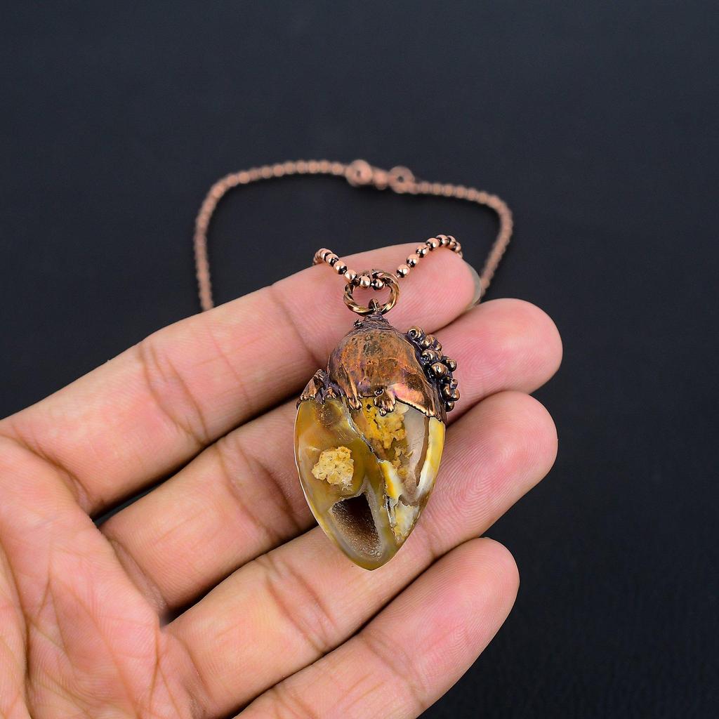 Botswana Agate Jewelry, Copper Electroformed Pendant Handmade Gemstone Jewelry, Gifts For Wedding Pendant