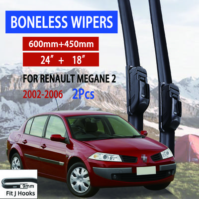 Per Renault Megane 2 2002-2006 Tergicristallo per Auto Tipo U Gomma Morbida Senza Telaio Senza Supporto Tergicristalli Auto 24"+18"