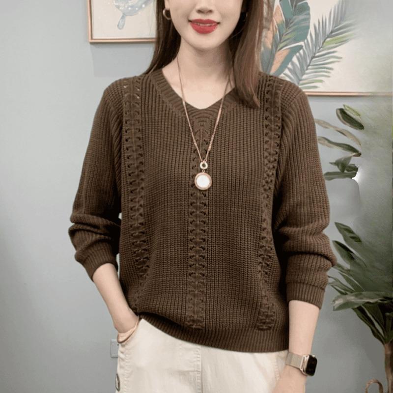 V-neck Knitted Sweater Women's Spring and Autumn Women's Long-sleeved Knitted Bottoming Shirt Women