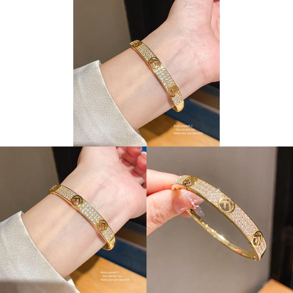 18k Gold Plated Zirconia Hollow Cuff Bracelet For Women Fashion Jewelry