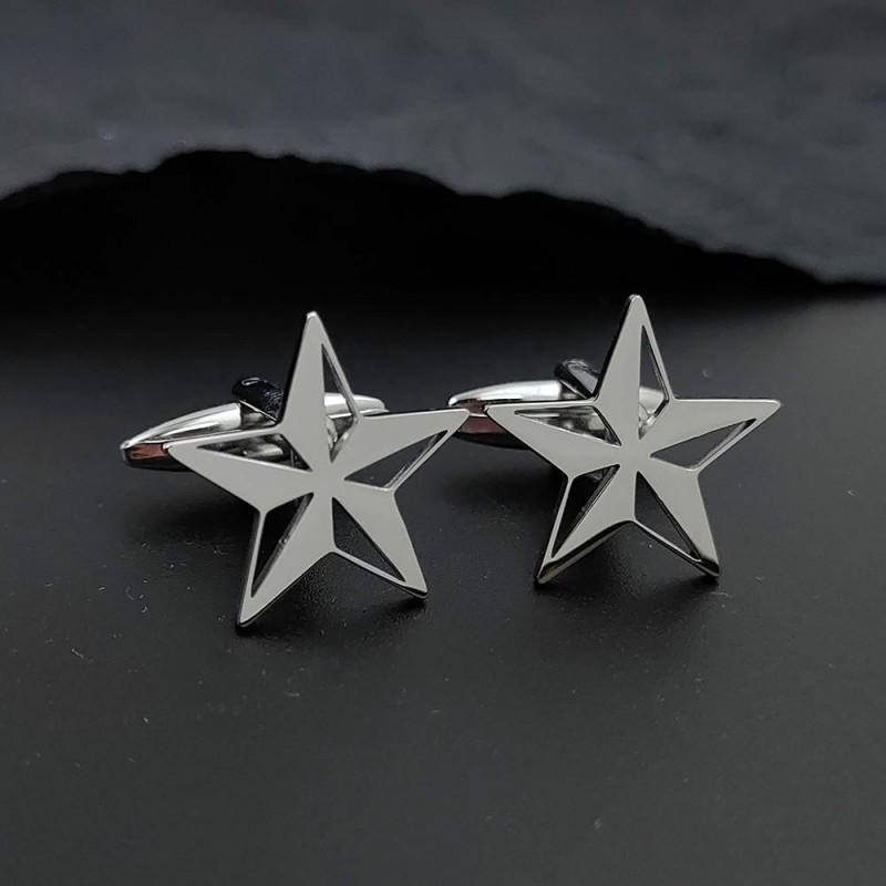 Hohlgeschnitzte Pentagramm Brosche Manschettenknöpfe 3D Dreidimensional Personalisierte Einfache Luxuriöse Unisex Accessoires