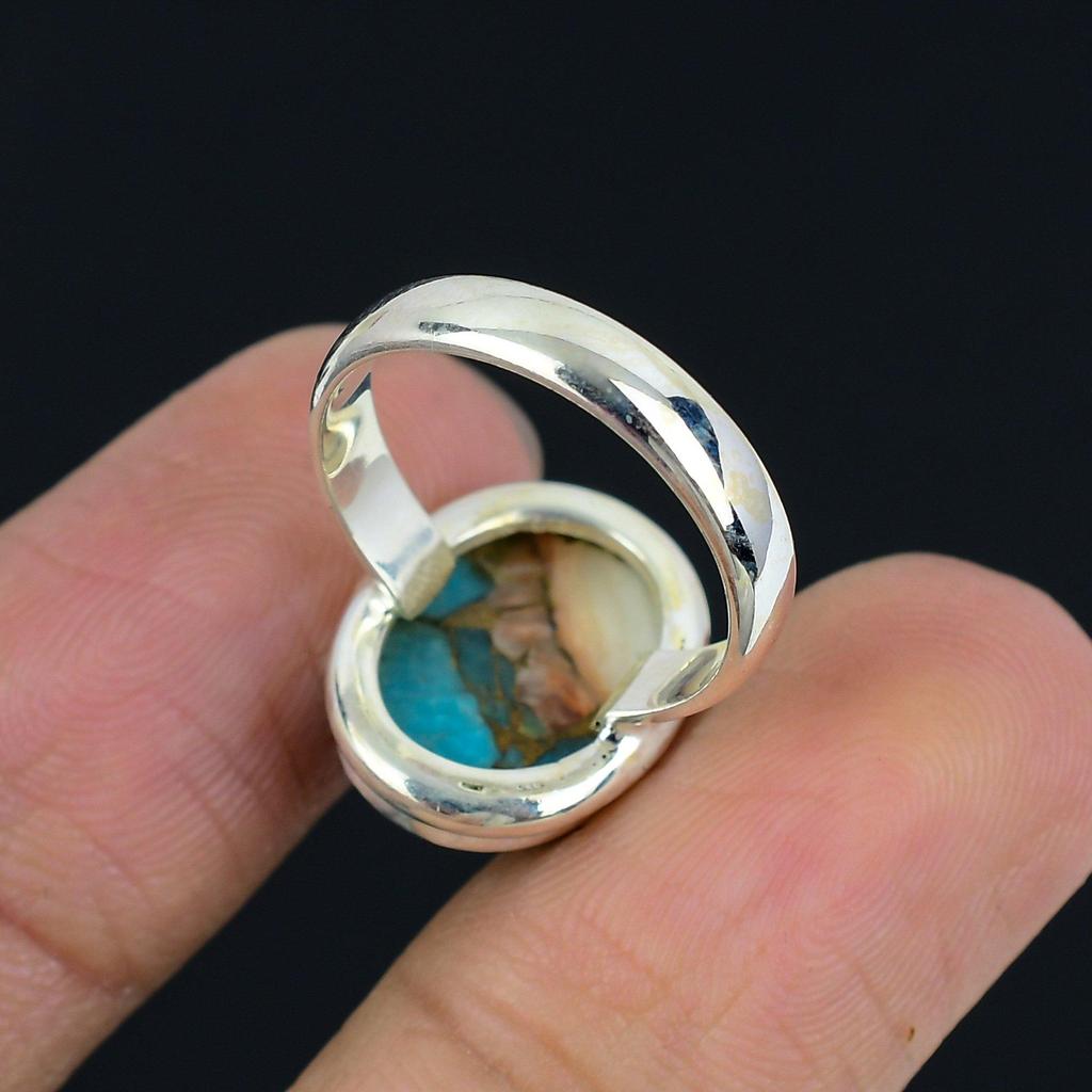 Naturalny Turkus Oysterski Kamień Szlachetny Pierścionek ze Srebra Próby 925 Owalny Kształt Dla Kobiet i Dziewcząt