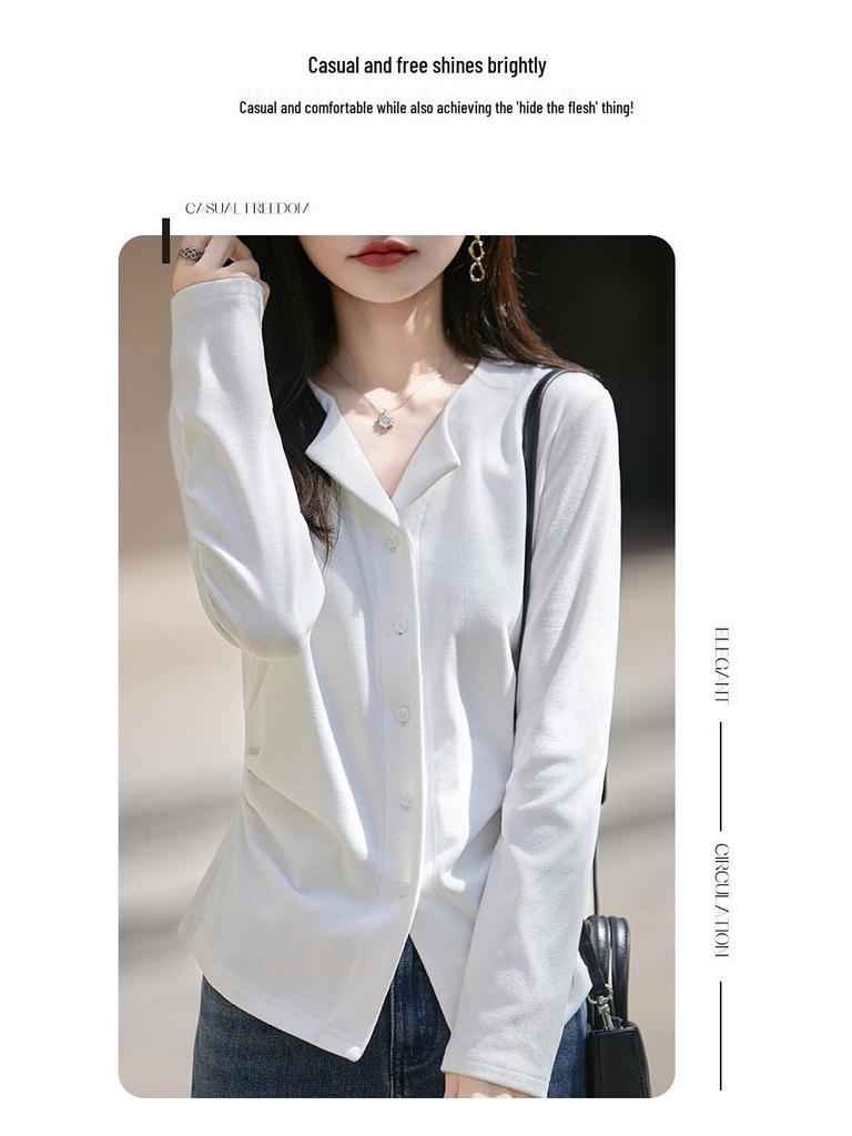 Semišová ležérní dámská košile s ohrnovacím límcem - Podzim/Zima Hřejivá Slim Fit