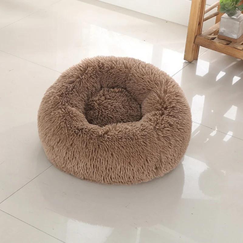 40-100cm Round Cat Bed Pet Bed Kennel Non-Slip Winter Warm Dog Kennel Sleeping Long Plush Soft Puppy Cushion Mat Cat Supplies