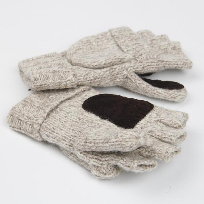 WTEMPO 1 Paar Wollstrickhandschuhe Herren Winter Wolle und Fleece Verdickte Halbfinger-Klapphandschuhe Paar Koreanisch Radfahren Wandern Reiten Warme Handschuhe