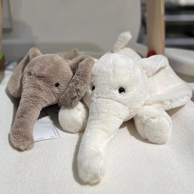 Ins Soft And Realistic Grey And White Elephant Plush Toy For Babies And Kids
