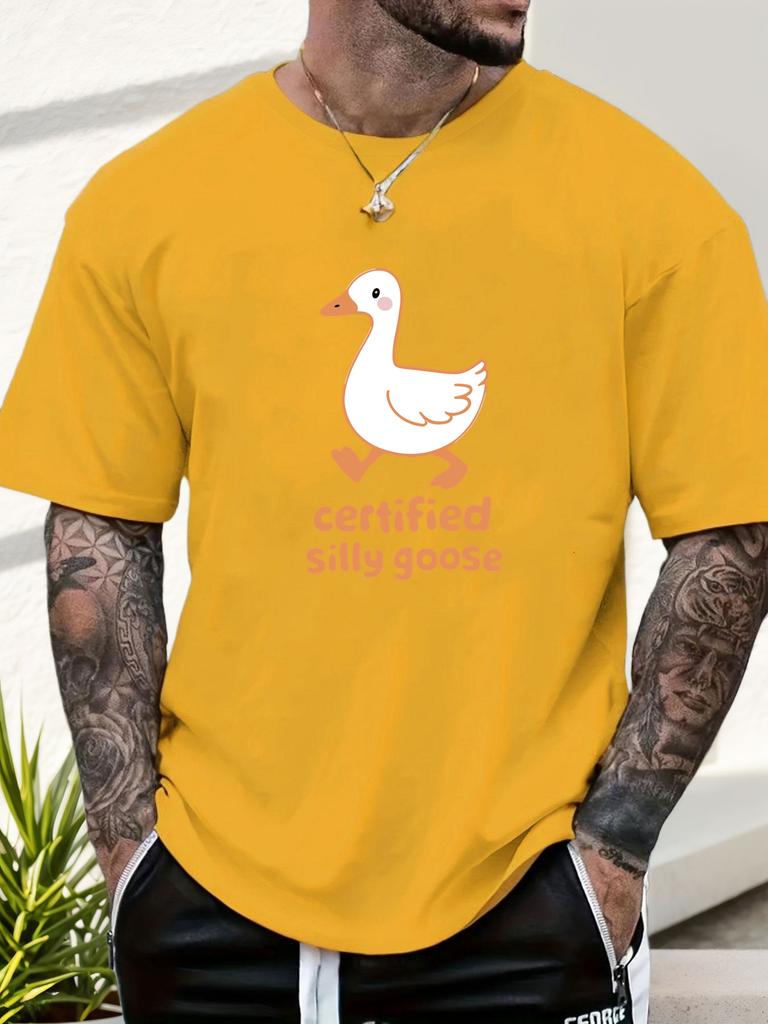 Mens Casual Tshirt Silly Goose Print Short Sleeve Round Neck Breathable Soft Oversized Fun Daily Wear Tee