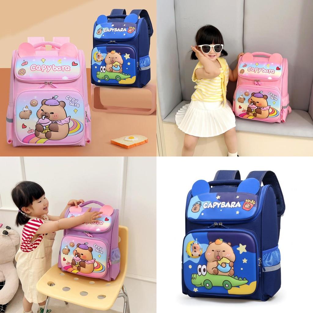 Childrens School Backpack With Cartoon Capybara Pattern Features For Grade 3-4 Students