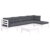 Vidaxl 6-Cz. Garden Lounge Set, Cushions, White, Pine