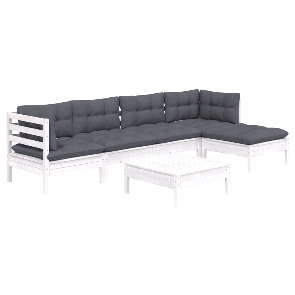 Vidaxl 6-Cz. Garden Lounge Set, Cushions, White, Pine