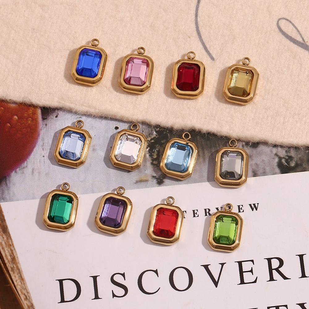 MamacitaSlay Special Meaningful diy Twelve Months Birthstone Colorful Square Glass Stainless steel charm jewelry accessories