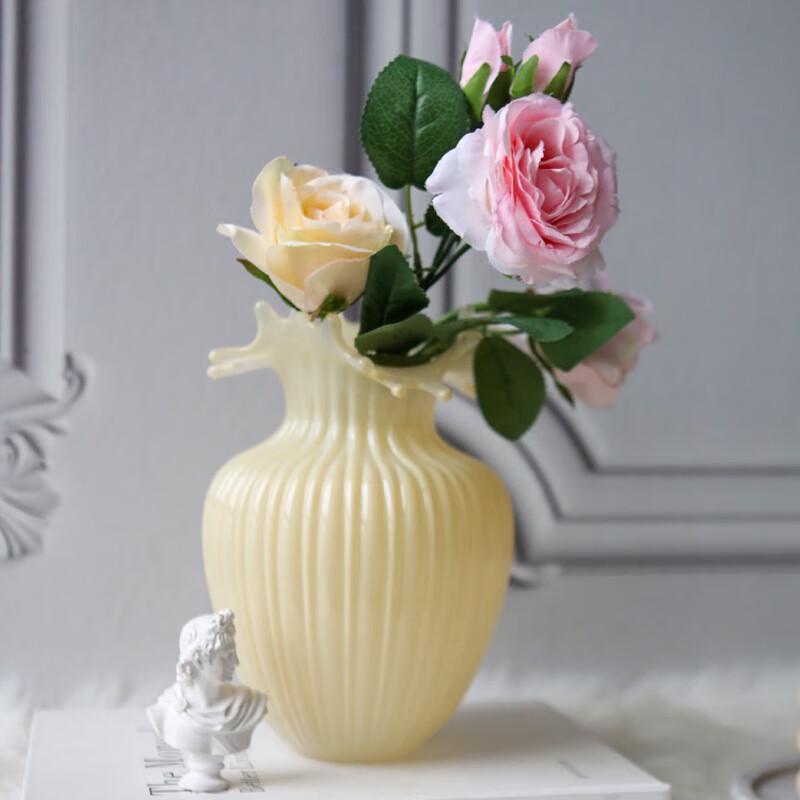 French Style Cream Wave Mouth Glass Vase