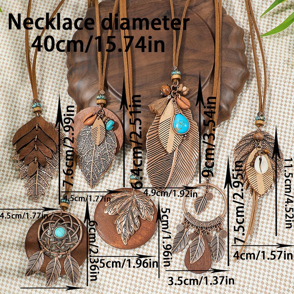 Set di 7 collane lunghe Boho con ciondoli marroni, catena per maglione, design con conchiglia turchese, gioielli tribali, decorazioni per feste, sollevatori