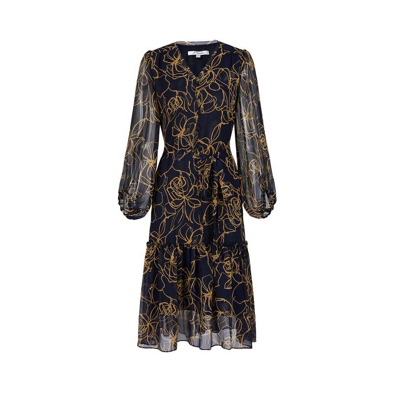 Jiu Zi Anna Kou Elegant Floral Print V-Neck Chiffon Dress