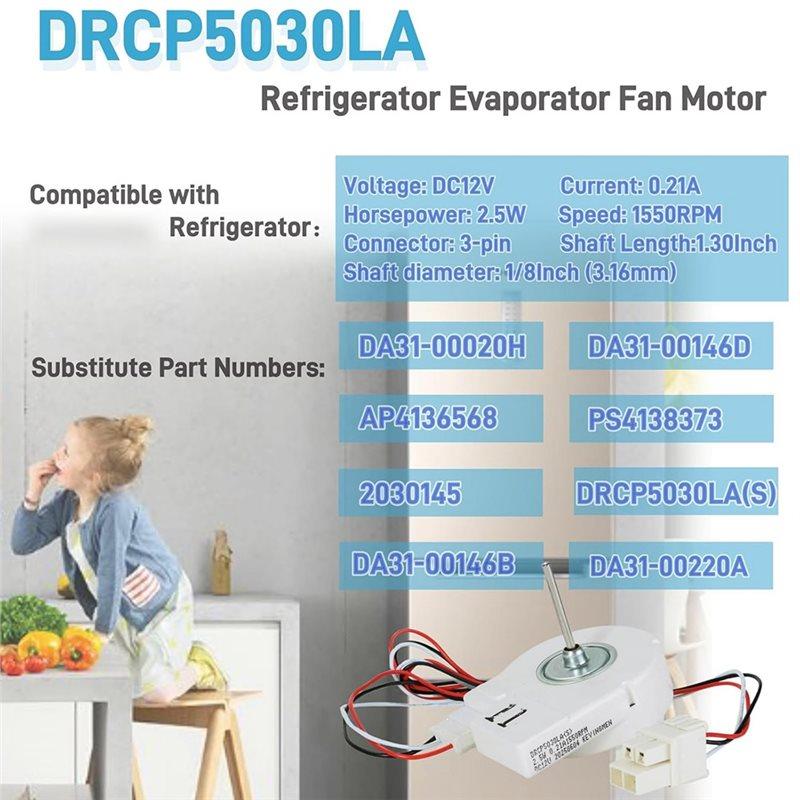 A96I-DRCP5030LA For Refrigerator Evaporator Fan Motor Replacement DC12V 2.5W 0.21A 1550RPM