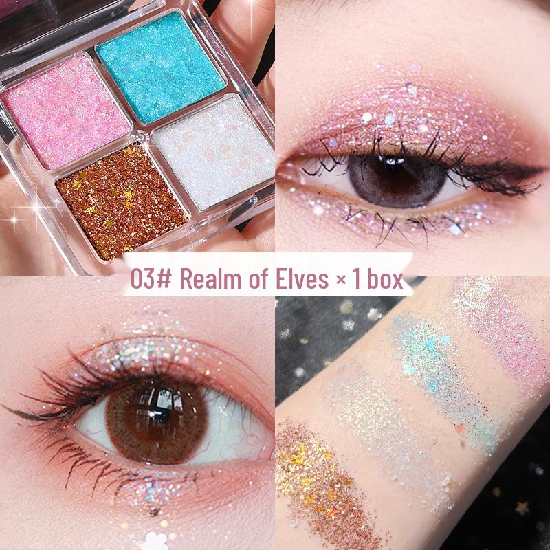 Mingxi Zhi Four-Color Eyeshadow Palette: Brown Earth Tones, Smoky Matte, Shimmer & Glitter, Portable for Cross-Border Use