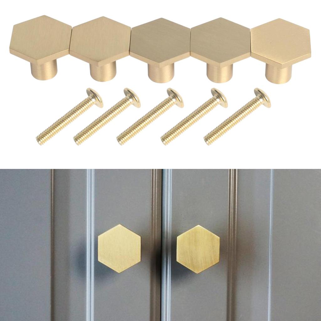5 Piece Nordic Style Hexagon Brass Cabinet Knobs Cupboard Handle Polished Door Handles Pulls