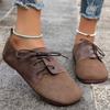Brown Round Toe Flats Shoes Women Faux Suede Lace Up Flat Shoes for Woman Plus Size 43 Soft Walking Casual Shoes Female