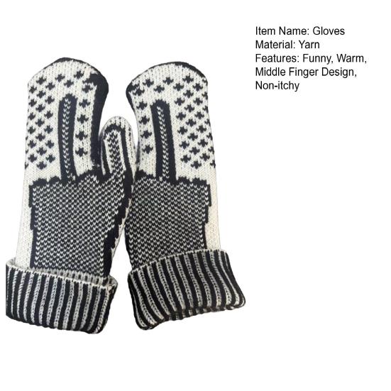 Yousheng Funny Middle Finger Mittens Cozy Knit Gloves with Hidden Attitude Cheeky Flip-the-Bird Knitted Gloves Prank Gift for Men Women