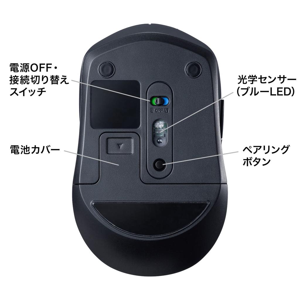 Sanwa Supply Mouse Combo (Bluetooth + 2.4GHz Wireless Compatible), Silent Buttons, Blue LED, 5 Buttons (Back & Forward), Medium, Black, MA-WBTBL193BK