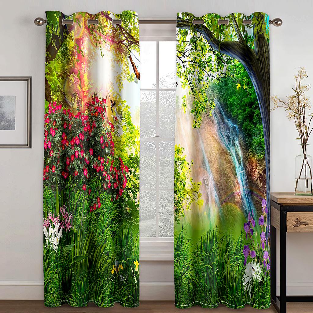 3D Printing Fantasy Forest Cloud Sea Curtain Living Room Bedroom Eye Protection Relax Natural Scenery Curtain Fabric Two Pieces