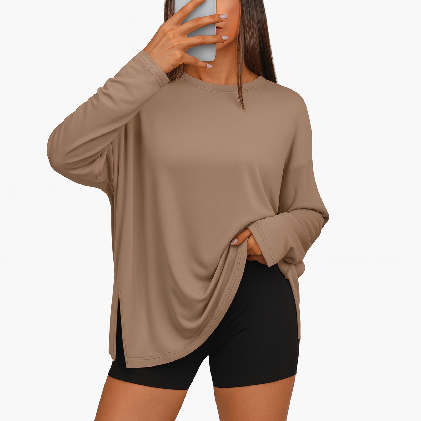 

Womens Oversized Long Sleeve T Shirts Basic Crewneck Tee Fall Tops Casual Pullover L хакі