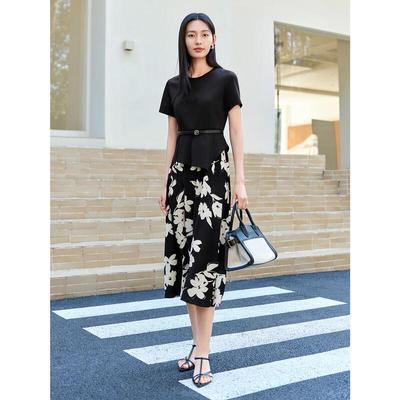 AnnaCo Women's Artistic Print Faux Two-Piece Midi Dress